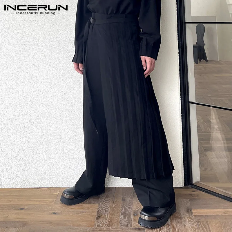 Men Irregular Pants Solid Color Joggers Streetwear Loose Pleated Straight Trousers Casual Long Pants S-5XL wide leg pants,wide leg sweatpants