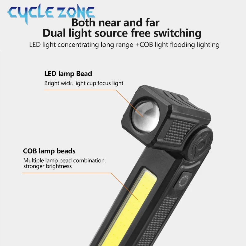 COB flashlight handheld folding lamp camping working torch with magnet car inspection outdoor red warning flash lights