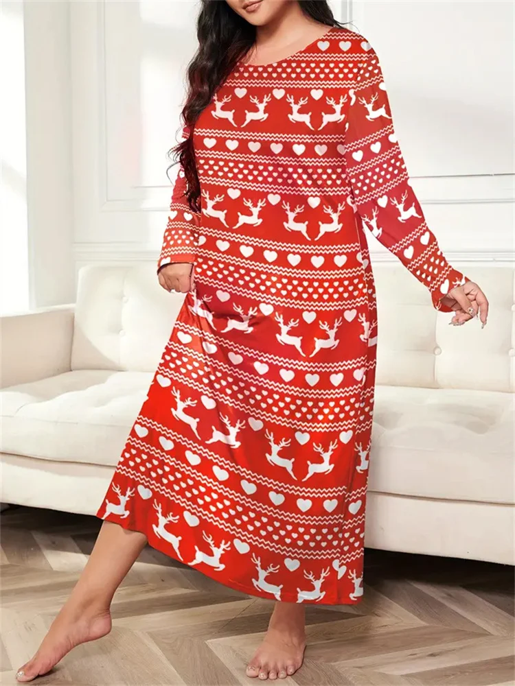 Spring Summer Women's Oversized Pajamas Dresses Long Sleeve Butterfly Heart Leopard Print Nightgown