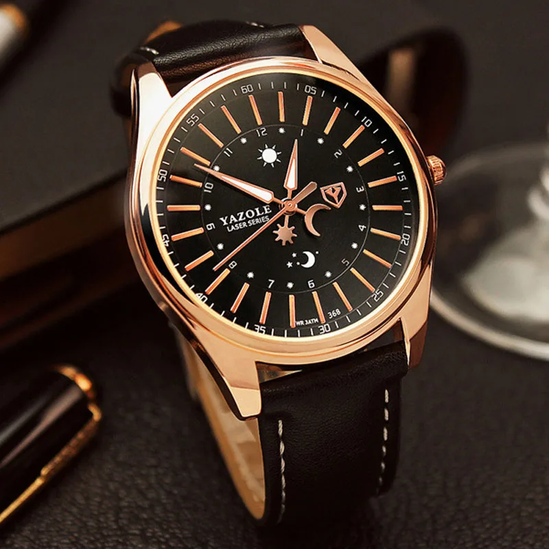 

Sdotter 2022 YAZOLE Watch Sun and Moon Hours Pointer PU Leather Luminous Waterproof Business Watches Men Montre Homme Reloj Homb