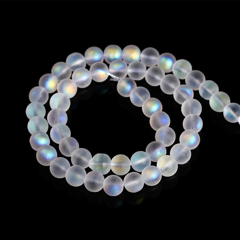 Crystal Glass Beads 6 8 10mm Matte Aurora Round Frosted Aura AB Shiny Moonstone For Jewelry Making Diy Necklace Bracelet