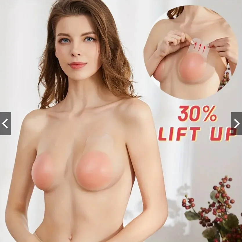 1Pairs Silicone Nipple Cover Lift Up Bra Sticker Adhesive Invisible Bras Chest Patch for Women Reusable Chest Breast Petals Pads 4