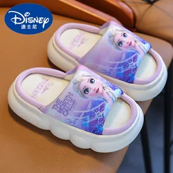 Disney Children's Linen Slippers Girls' Indoor Outdoor Frozen Priness Elsa Children' Home Blue Purple Peep Toe Shoes Size 24-36