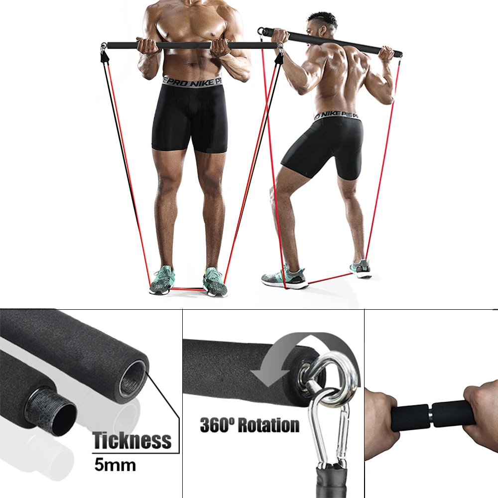Resistant Bar Set 500LBS Heavy Duty Resistance Band Bar Set - 4 Stackable Bands Full ...
