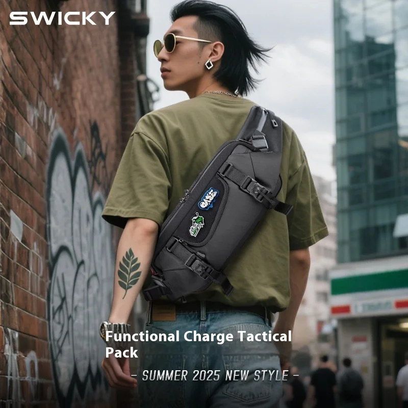 Shoulder Crossbody Bag Mens Chest Bag Travel Commuting Cycling Handle Phone Pouch Dry-wet Separation Magnetic Snap Strap