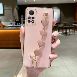 Xiaomi Luxury Love Heart Plating Bracelet Chain Case - Stylish Back Cover - Redmi note 8t (Axsl pink)