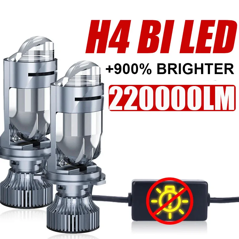 H4 LED Projector Mini Lens Auto Bi LED Headlight Bulb Kit Conversion High Beam Low Beam 220000LM 6000K Turbo Fan Car Light Lamps