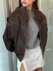 Fashion Patchwork Lapel Long Sleeve Coats Vintage Red Zipper Leather Jacket For Women 2024 Autumn Winter Female Casual Outerwear 5