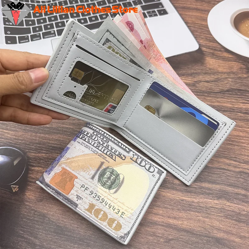 Men's Wallets With 100 US Dollar Pattern Funny Wallet For Boys Kids PU Leather Money Bag Gift Teens Students Purse Monederos - 2