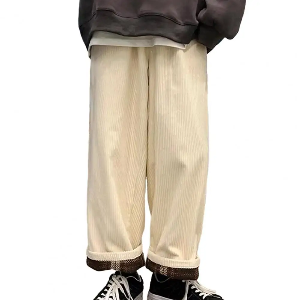 

Regular Sweatpants Thick Plush Men's Cargo Pants with Drawstring Waist Wide Leg Warm Material for Commute Outdoor