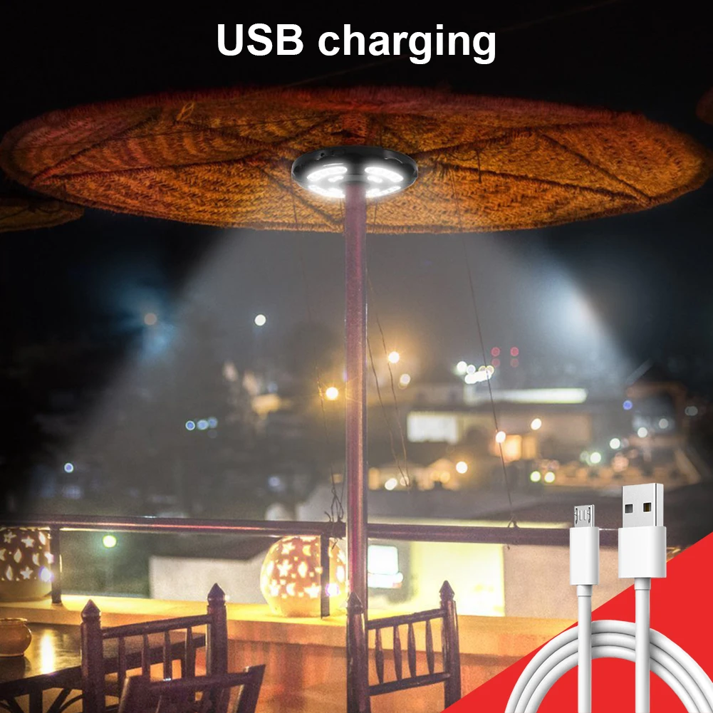 28LED Patio Umbrella Light with Auto-Adjustable Clamp Umbrella Pole Light 3 Lighting Modes Camping Tent Lamp for Outdoor Garden