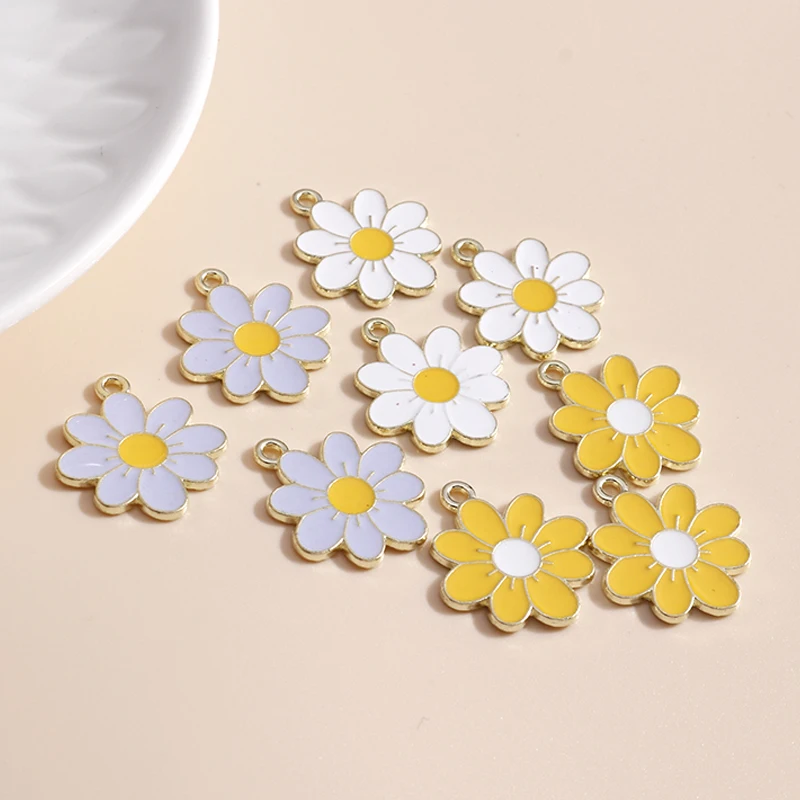 Enamel Daisy Flower Charms 10pcs 19*21 for Necklaces Pendants Earrings DIY Colorful Mini Charms Handmade Jewelry Finding Making jewelry charms,enamel charms,fashion jewelry accessories,alloy enamel charms