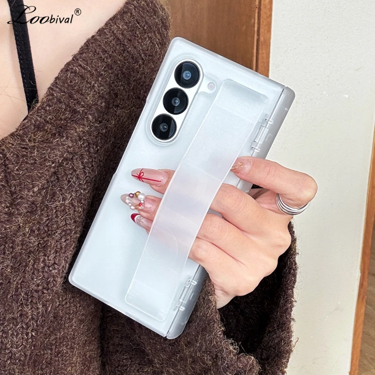 Luxury Wristband Matte Clear Shockproof Hinge Case with Hand Strap