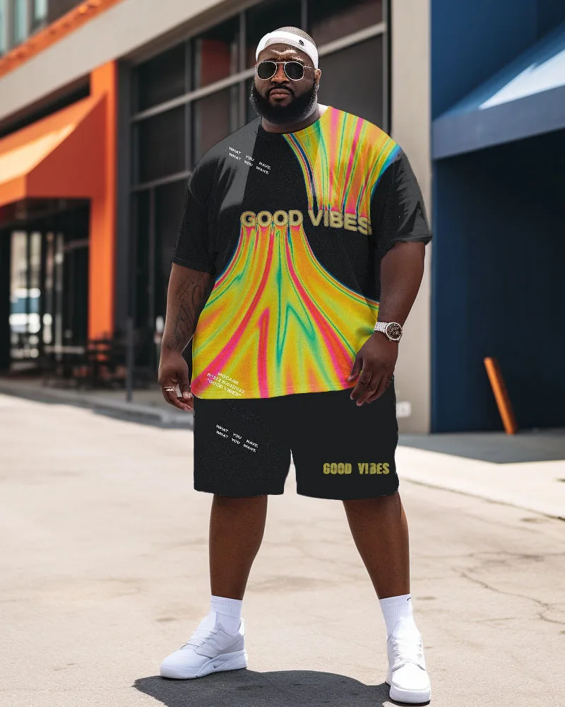 Biggmans Two Piece T-Shirt Sets for Men's Clothing Struggle Letter Print Top Large Shorts Round Neck Big Plus Size Suit L-9Xl
