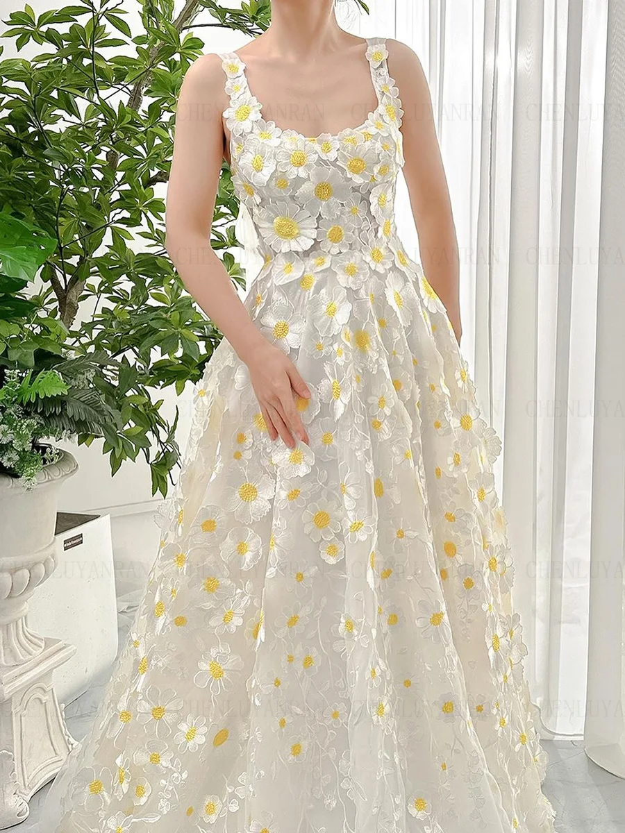 

Long A-line Formal Occasion Dresses Sleeveless Applique Party Dress Lace 3D Flower Sexy Cocktail Gowns فساتين مناسبة رسمية