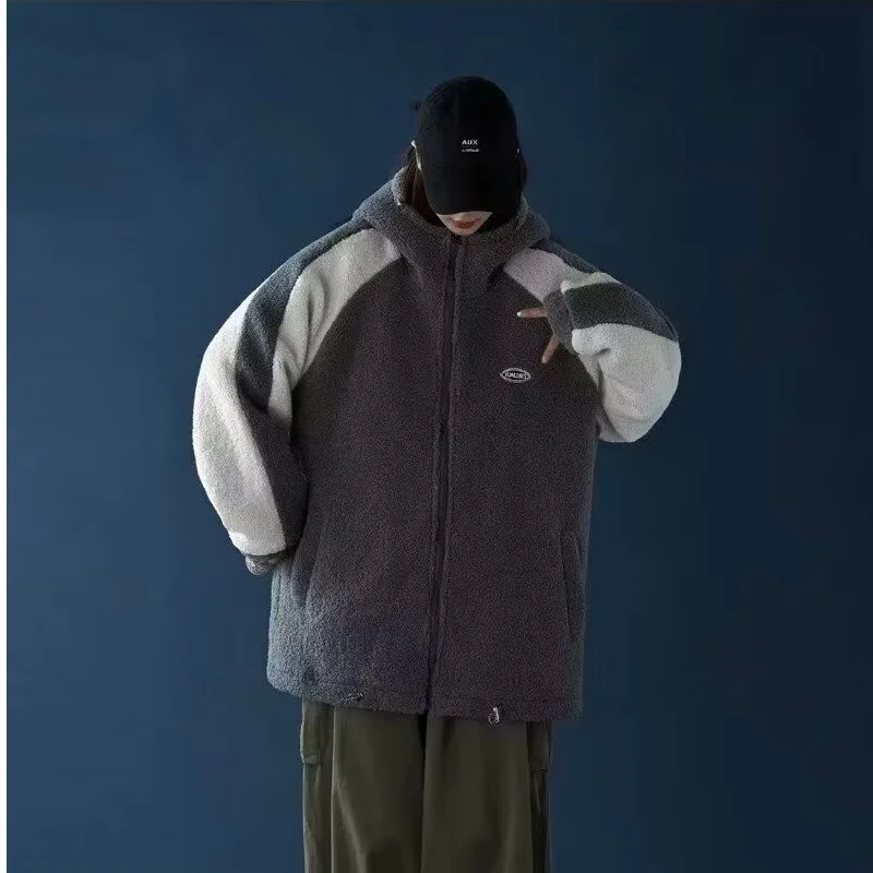 Потовщена флісова куртка з капюшоном Відкритий кардиган Бавовняний одяг Осінь Зима Тепла парна куртка Молодіжна мода Міський одяг