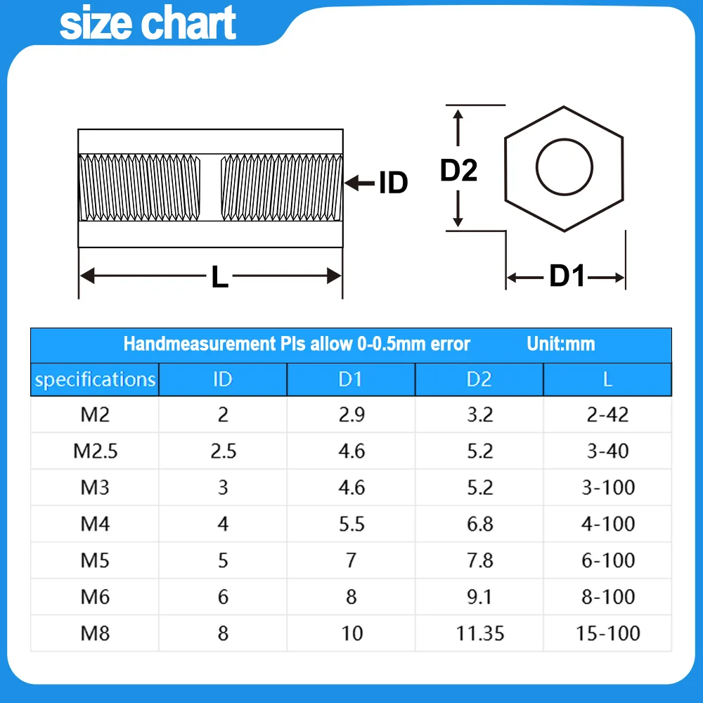Hex Threaded Standoff Spacer Brass Female to Female PCB Support Pillar M2M2.5M3M4M5M6M8