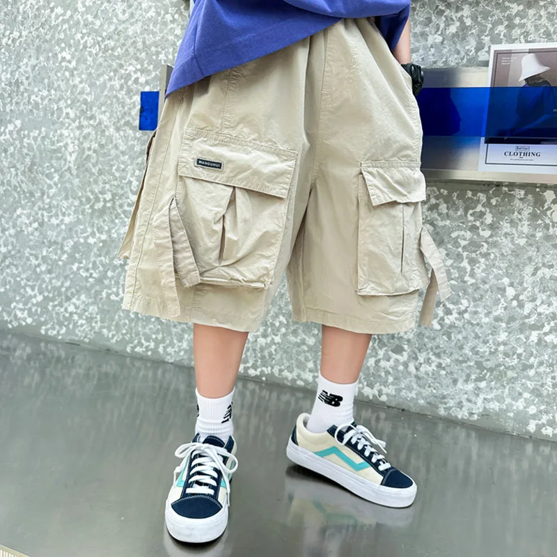 

Детские шорты, Новинка лета 2024, однотонные повседневные Модные трендовые тонкие шорты средней длины в Корейском стиле, брюки-карго