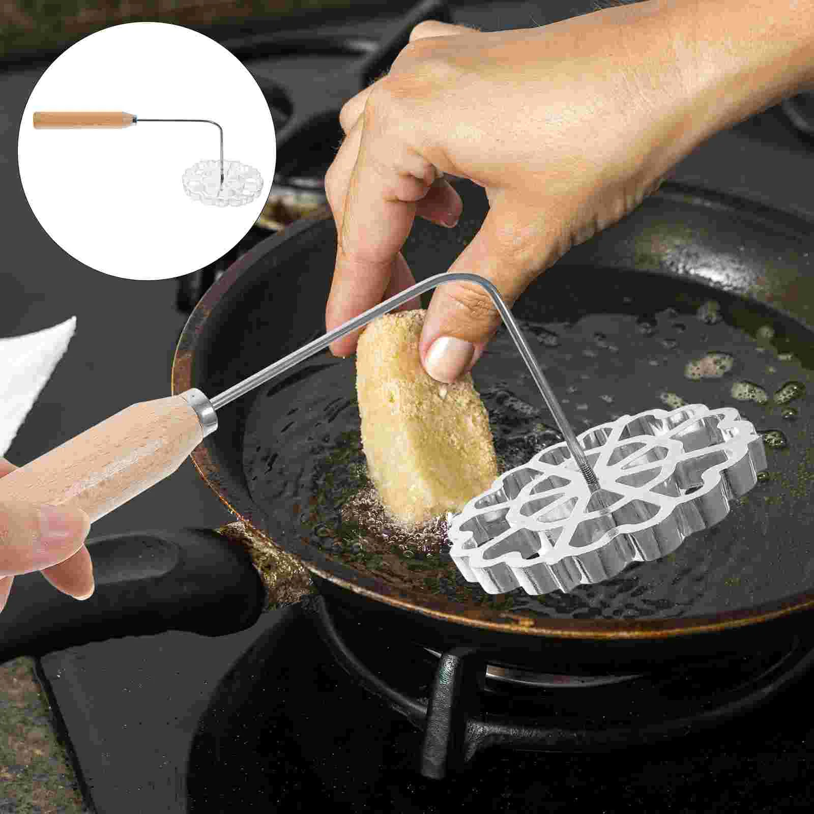 

Swedish Rosette Iron Waffle Molds Wooden Handle Non-Stick Frying Spoon Cake Making Bunuelos Cookie S Mesh Strainer