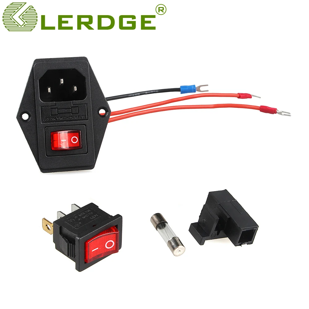 LERDGE Power Switch 220V/110V 10A power socket with  triple Rocker Switch tripod feet of copper with fuse for 3d printer Parts