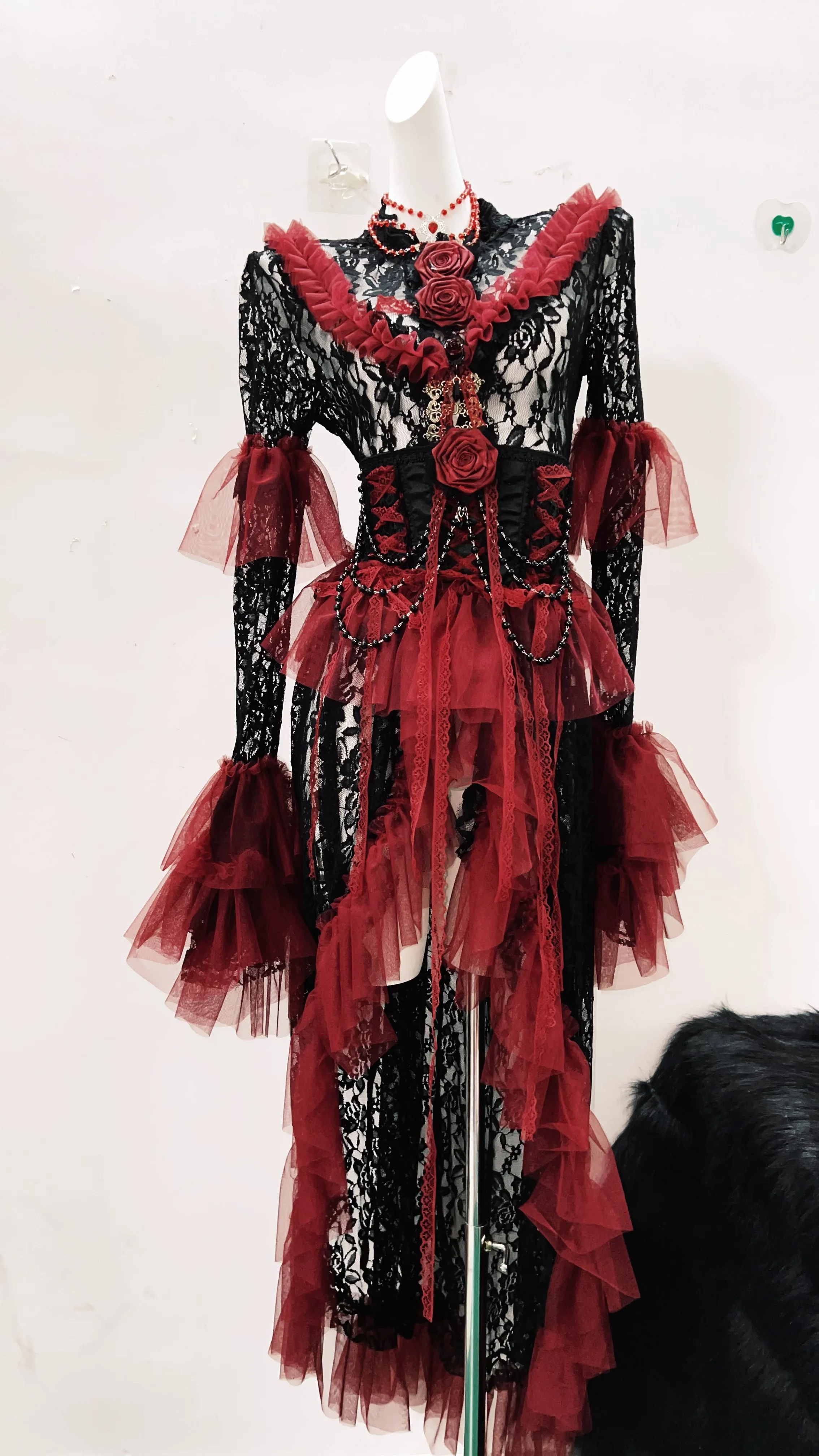 Frilly Lace Black and Red Dress 5