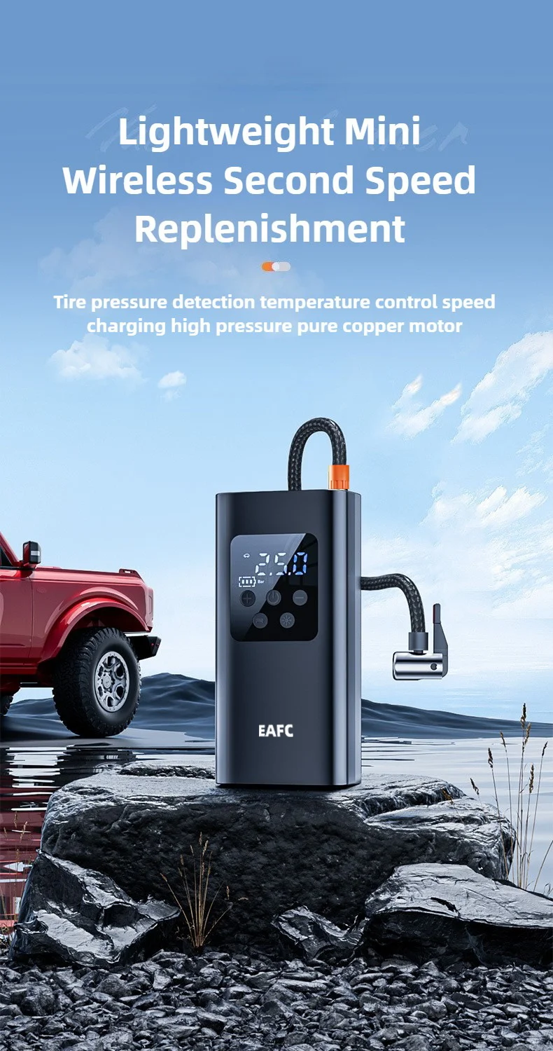 EAFC Luftkompressor, 150 PSI, Reifenfüller mit digitalem Manometer, automatische Abschalt-Luftpumpe für Auto, Motorrad, Fahrrad, Reifenzubehör – Detail 1