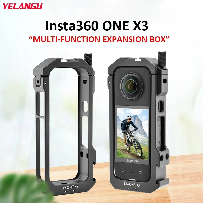 

YELANGU for Insta360 X3 Action Camera Metal Protective Cage Case Frame Rig with Cold Shoe Mount Accessories
