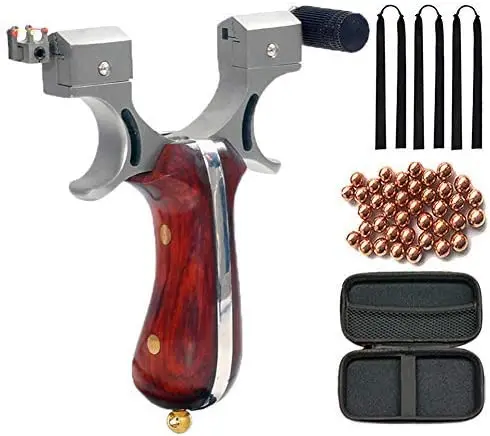 

Outdoor Flat Band Slingshot Catapult for Hunting High Velocity Sling with Adjustable Aiming Sight with Rubber Bands Ammo