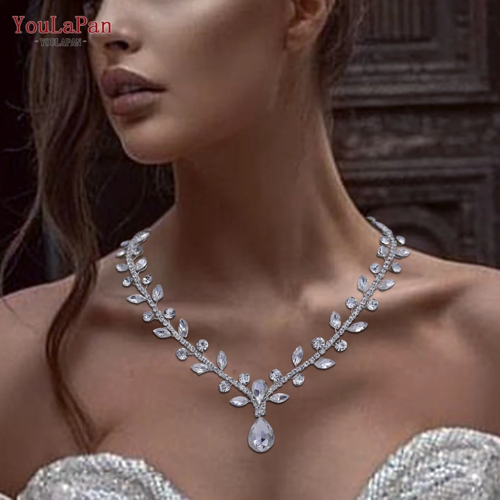 

YouLaPan HN03 Pendant Necklace for Women Water Drop Rhinestone Chain Elegant Bridal Accessories Wedding Party Jewelry Chorker