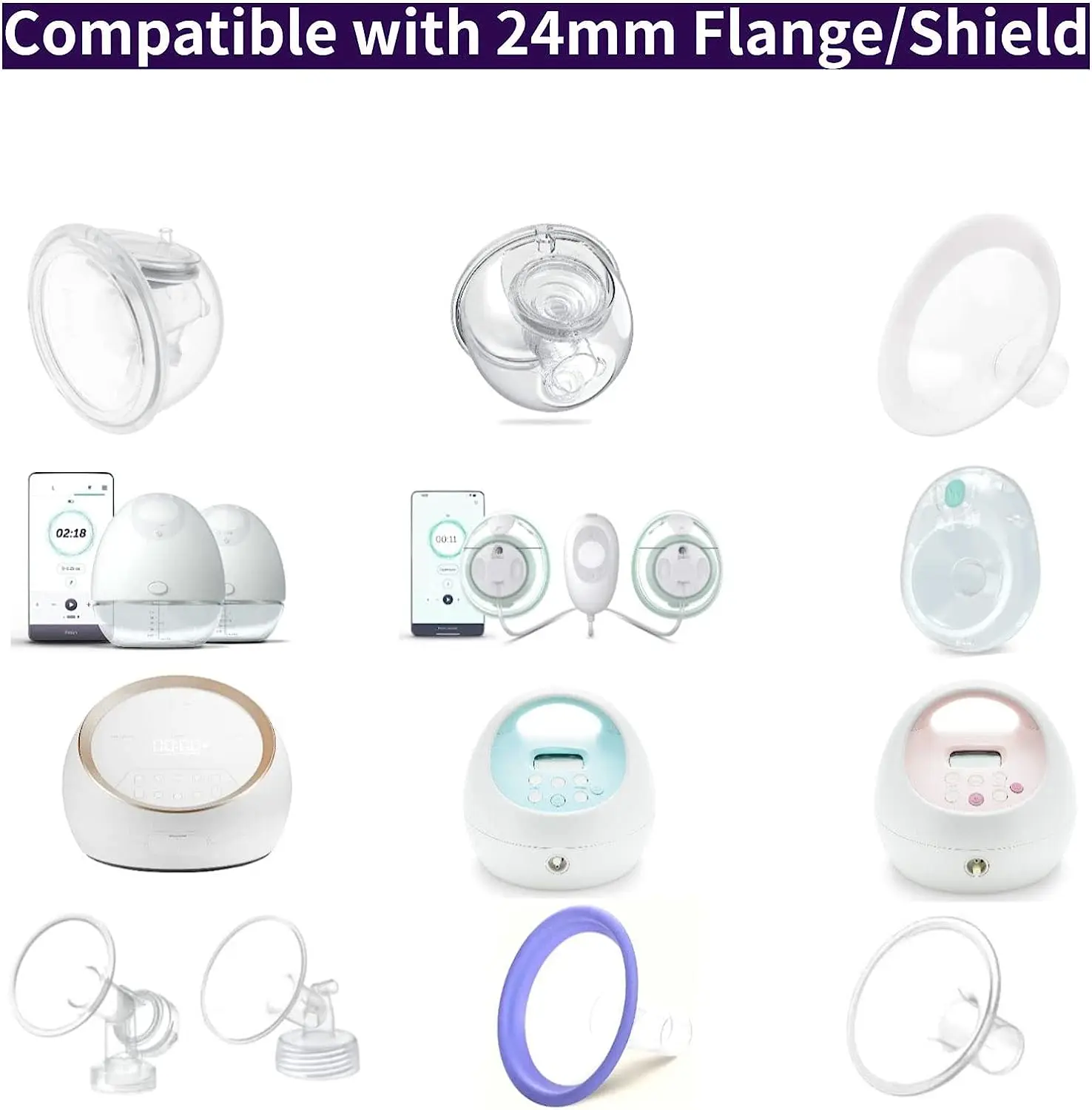 Flange Inserts 13/15/17/19/21mm 10PC,Compatible with Medela/Momcozy/Spectra/YOUHA/XIMYRA S9/S12 24mm Shields/Flanges 4