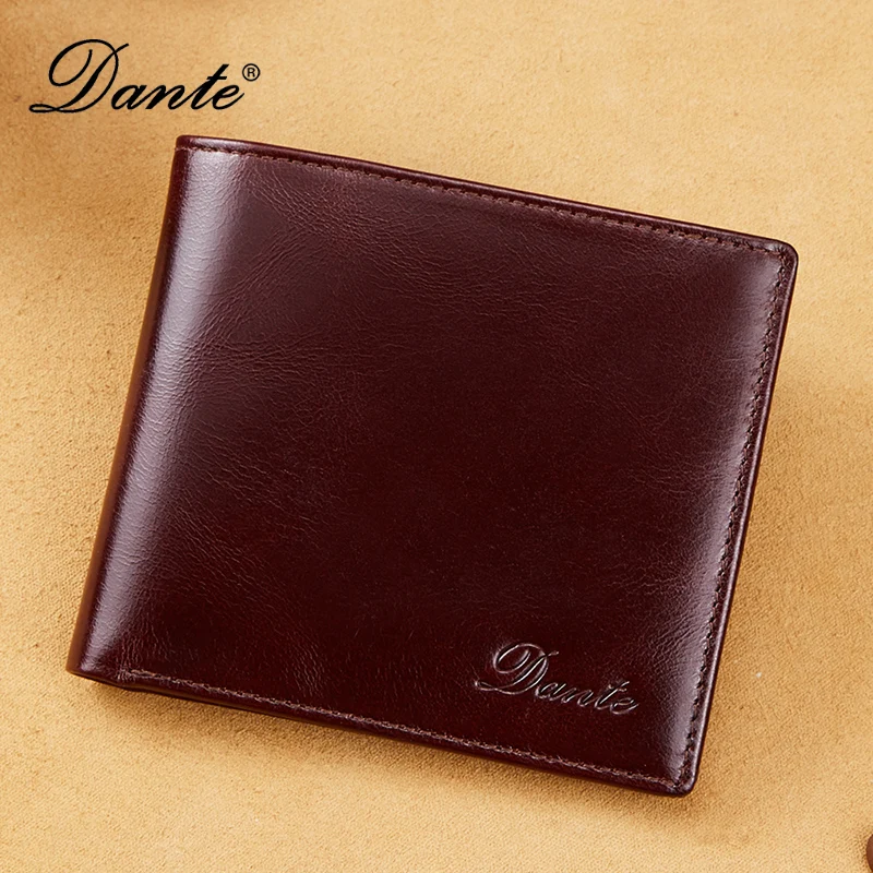 

Dante Oil Wax Men's Leather Wallets RFID Anti-theft Brush Short Clips 100% Head Layer Cowhide Casual Vertical Purse Money Bag