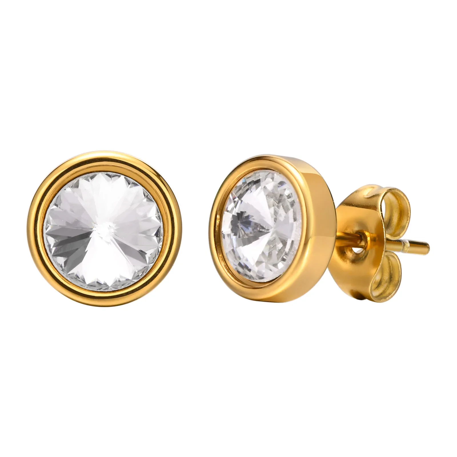

JHSL Small Round Cubic Zircon Stud Earrings for Women Silver Gold Color Stainless Steel High Polishing Fashion Jewelry