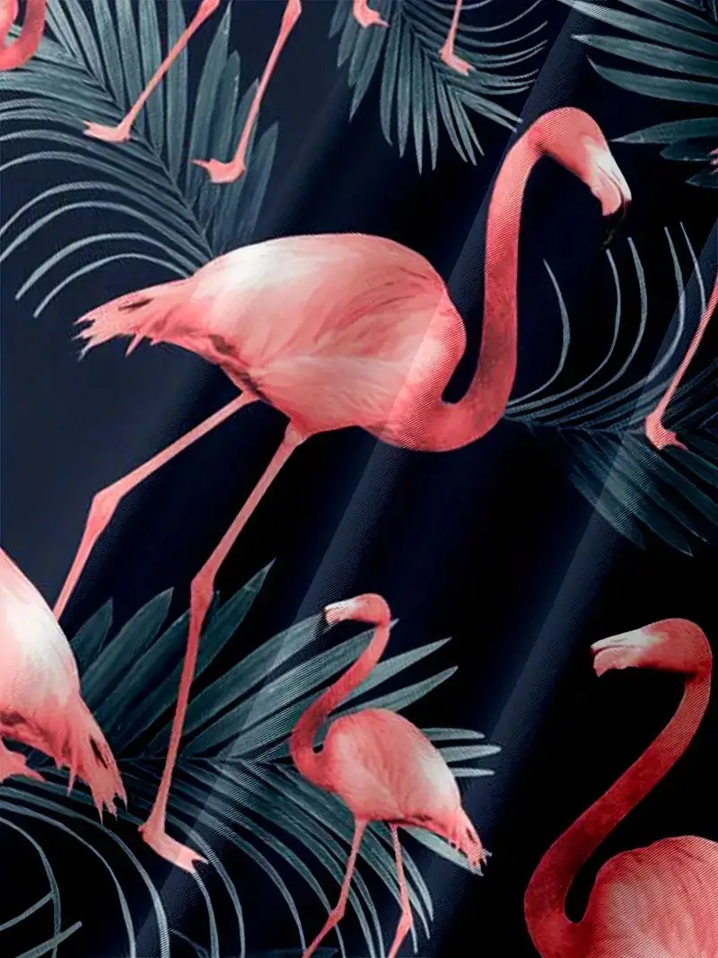 Flamingo Print Hawaiian Men's Shirt Ideal for Summer Vacations and Vacation Wear Men's Casual Short Sleeve Oversized Tops 6