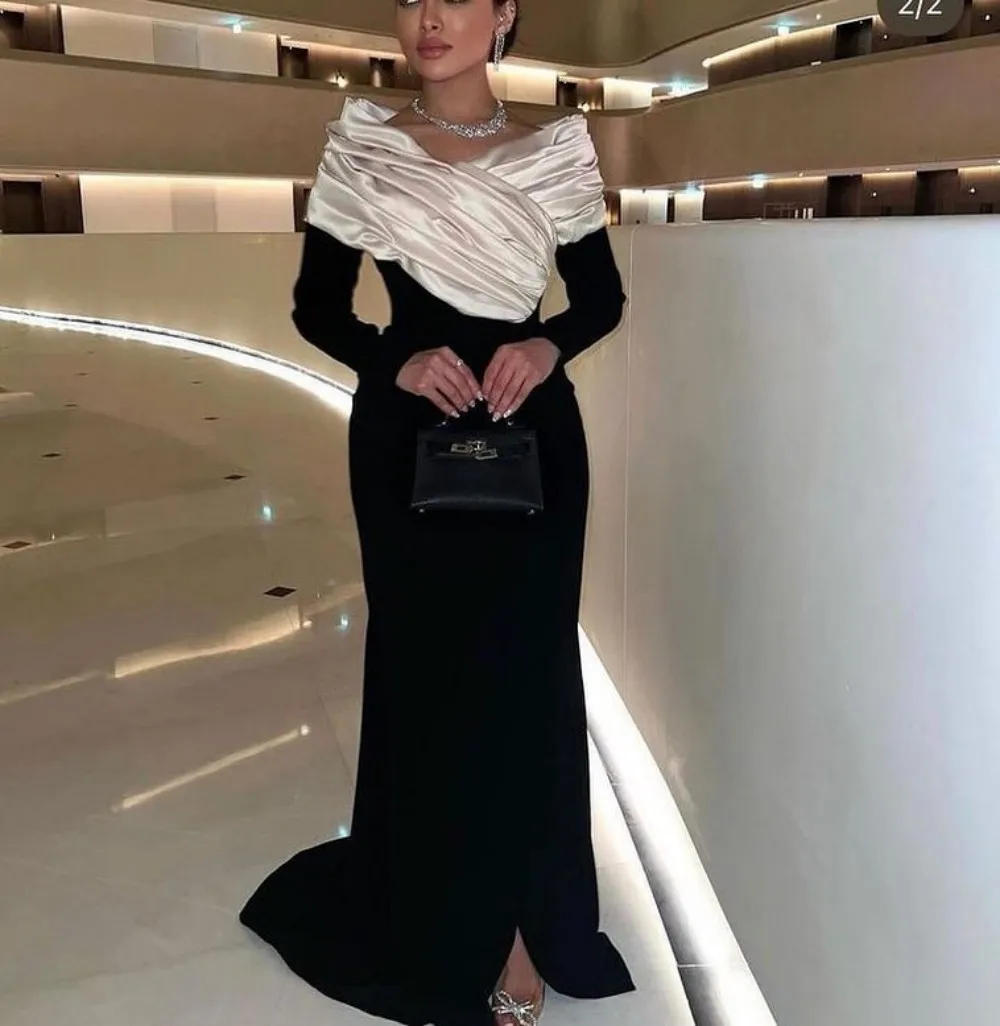 

Merida Ruched Satin Saudi Arabia Prom Dresses 2023 Long Sleeves Mermaid Floor-Length Elegant Evening Dress Party Gown