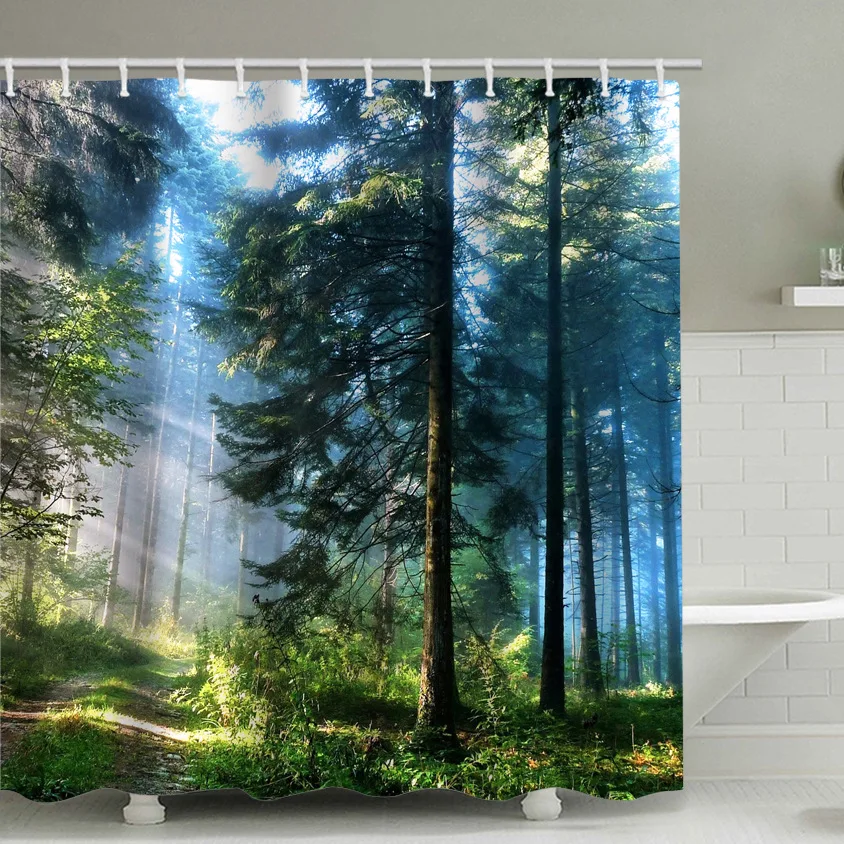 

Forest Sunshine Fog Forest Shower Curtains Polyester Waterproof Cloth Home Decor Bathroom Curtain Set