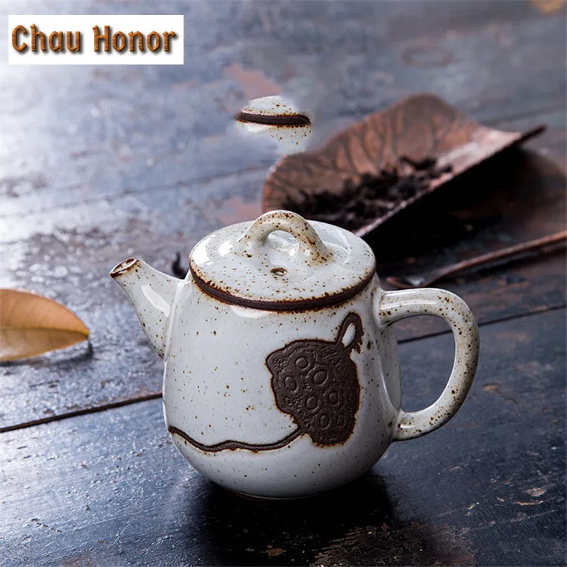 240ml Retro Guanware Ceramic Teapot Handmade Coarse Gracked Glaze Pottery Teakettle Kung Fu Tea Master Pot Filter Gift Packaging