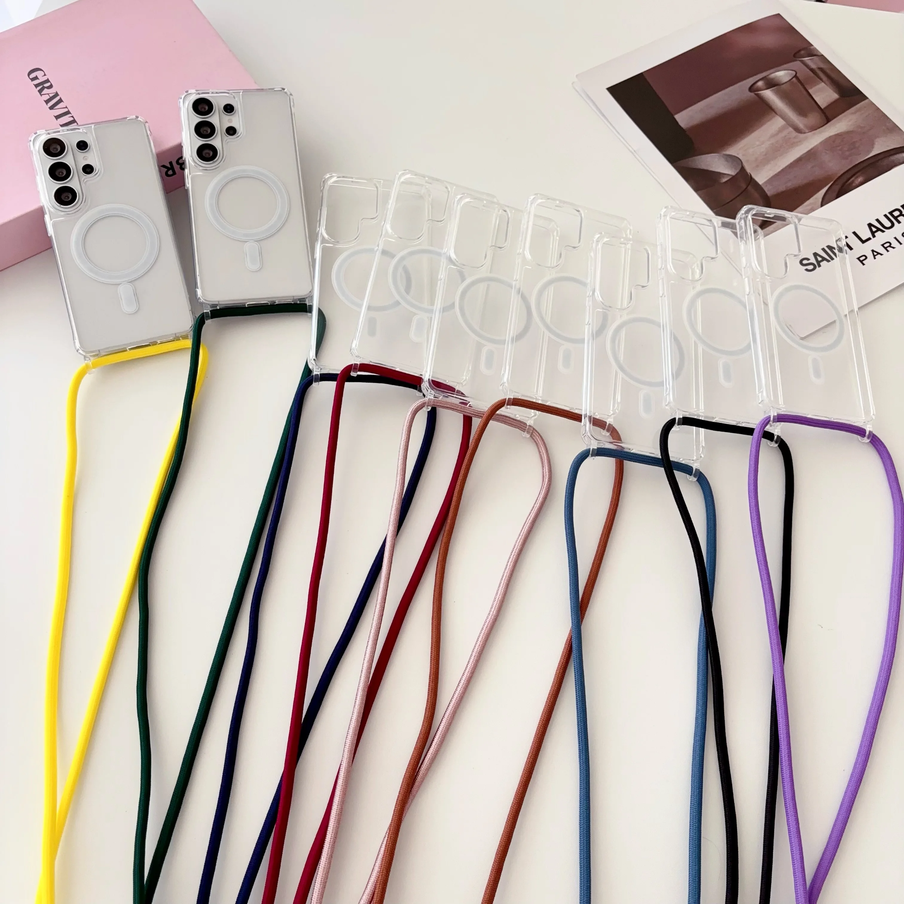 Crossbody Lanyard Rope Acrylic Magnetic Phone Case with Shockproof Protection
