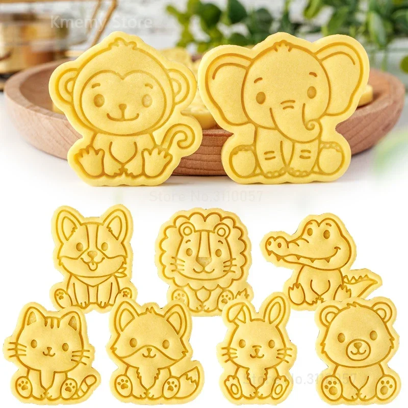 Cookie Cutter Baking Decorating Tools Cartoon Animals Cookie Cutter Jungle Animal Cute Tiger Lion Cat Dog Bear Elephant Biscuit Stamp Embossing Tools Cake Decoration