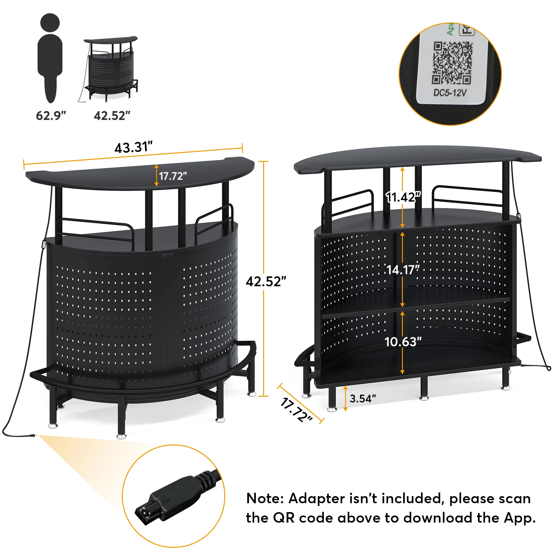 Tribesigns Home Bar Unit with LED Lights, 3 Tier Liquor Bar Table with Stemware Racks & Wine Storage Shelves