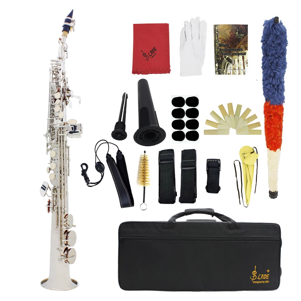 

SLADE Bb Tune Soprano Saxophone Brass Sax Professional Musical Instrument With Case Reeds Gloves Stand Cloth Parts & Accessories