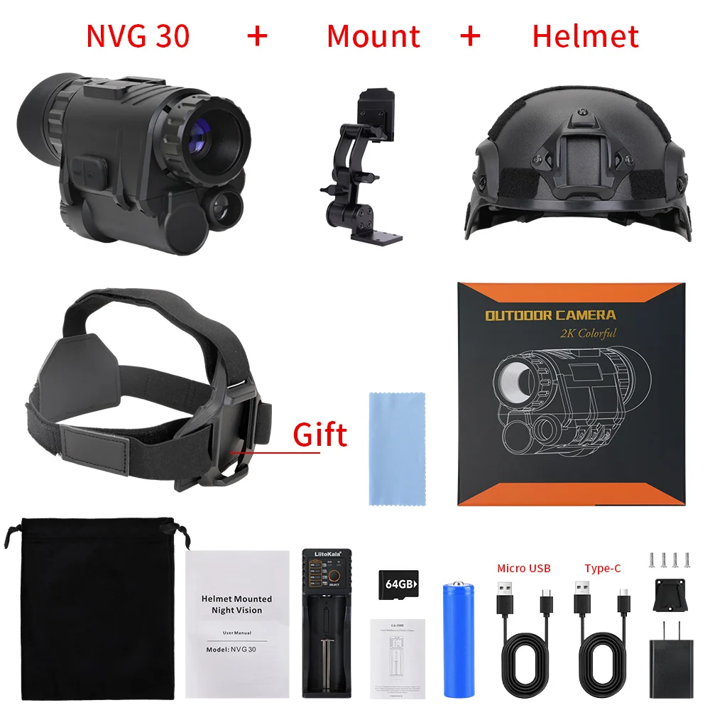 Nvg30-暗視単眼鏡,狩猟用望遠鏡,40 ° ビュー,940nm, 1080p HD