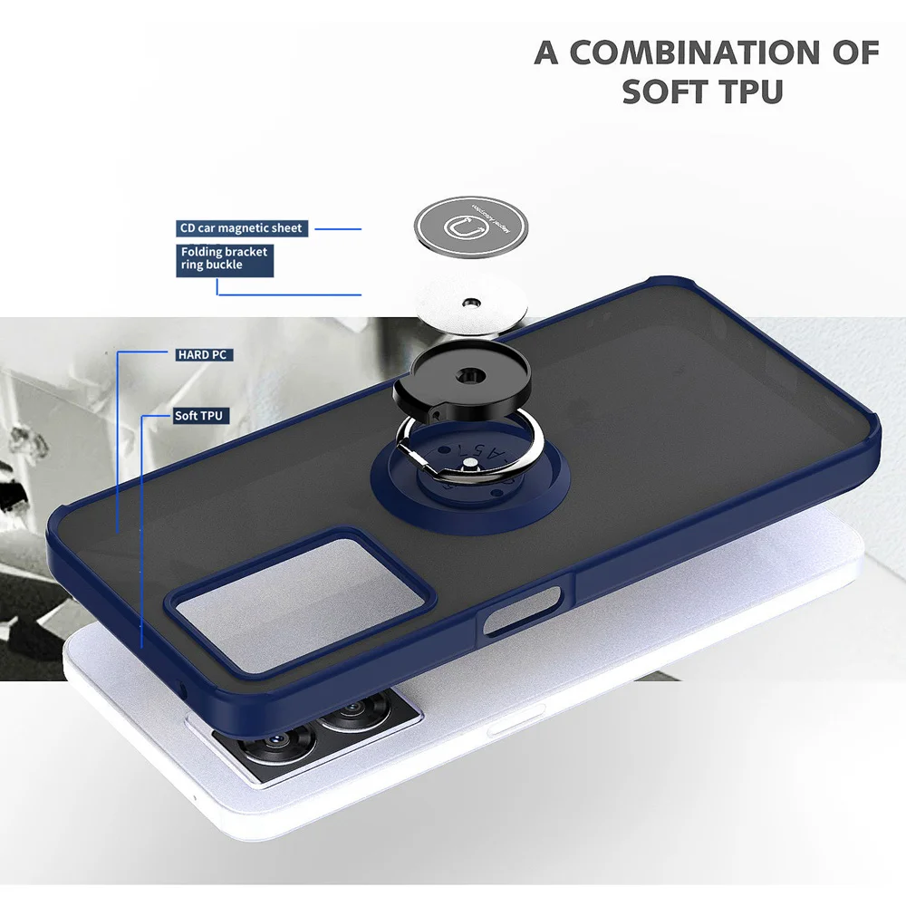 KEYSION Fashion Matte Case for OPPO A77 5G Transparent Shockproof Ring Stand Phone Back Cover for Realme Q5i V23 5G Narz_voghion.com