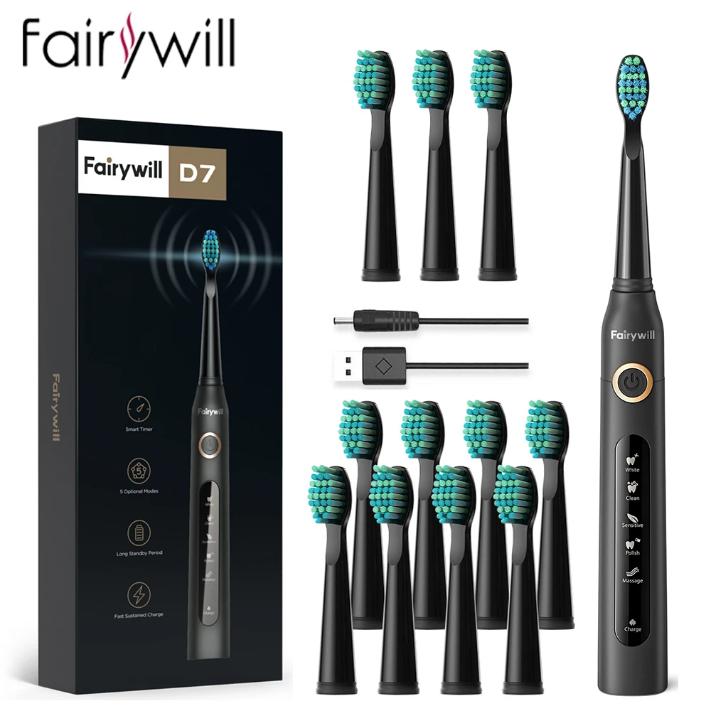 FairywillElectricSonicToothbrushFW507USBChargeWaterproof