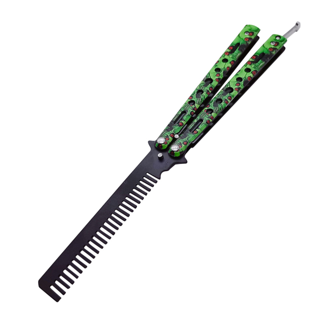 Comb Stainless Steel Practice Training Butterfly Knife Comb Beard Moustache Brushe Salon Hairdressing Styling Tool