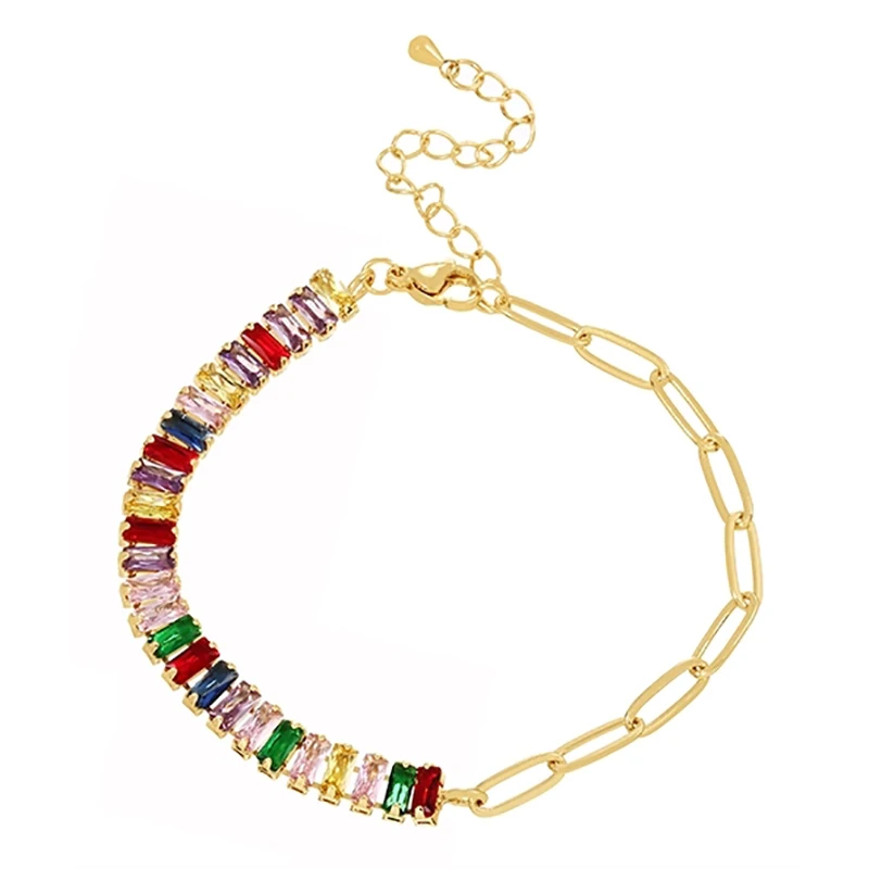 ZHINI 2022 Fashion Luxury Charming Colorful Crystal Gold Chain Bangle