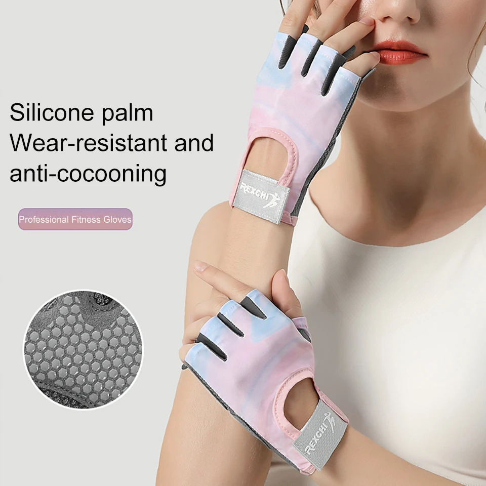 NOFOXO 1Pair Half-Finger Cycling Sports Gloves Women Breathable Anti-Slip Shock Absorbent Yoga Fitness Exercise Wear Resistant 4