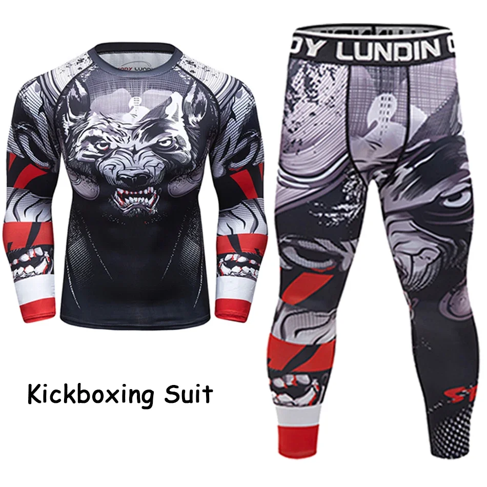 Men Sport MMA Rashguard Jiu Jitsu Jerseys+Pants Fitness T Shirt UCF BJJ Boxing Set Gym Rash Guard Fightwear Sportsuit Boxeo sports apparel mens t shirt