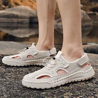 Sandales creuses en cuir faites à la main pour hommes, casquette Parker, chaussures de plage en maille, sports de plein air, loisirs, marée d'été, nouveau style, 2024 1