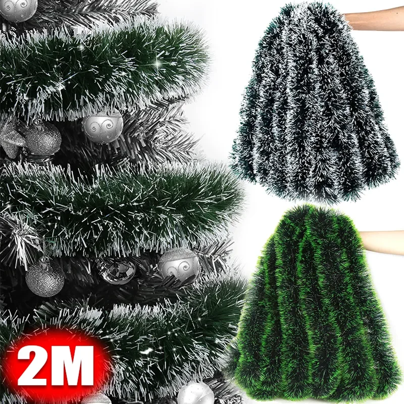 

200CM Christmas Ribbon Garland Xmas Tree Foil Pull Flower Ribbons Ornaments Green Cane Tinsel Wedding Party Decoration Supplies