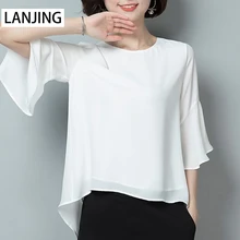 

Chiffon Shirt Ladies 2021 New Spring/Summer Short Sleeve Top Western Style Loose With Wide Leg Pants Shirt
